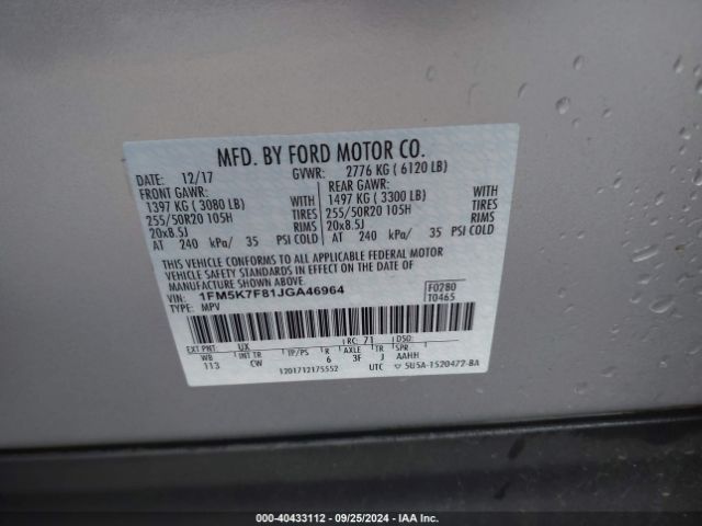 Photo 8 VIN: 1FM5K7F81JGA46964 - FORD EXPLORER 