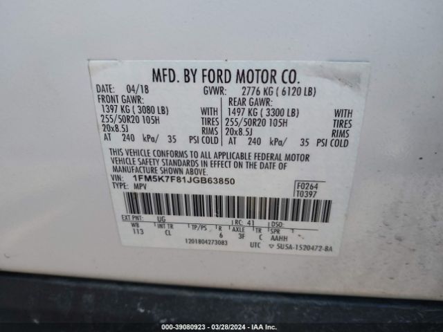 Photo 8 VIN: 1FM5K7F81JGB63850 - FORD EXPLORER 