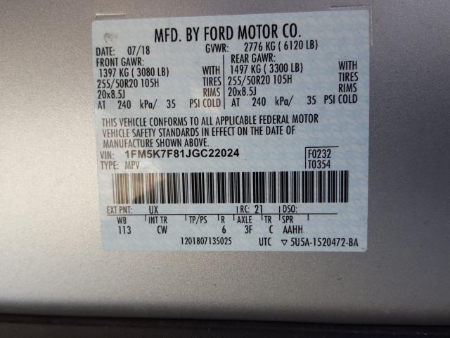 Photo 9 VIN: 1FM5K7F81JGC22024 - FORD EXPLORER L 