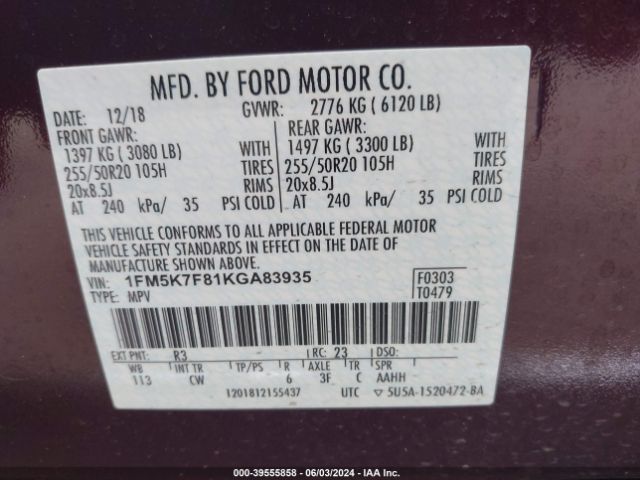 Photo 8 VIN: 1FM5K7F81KGA83935 - FORD EXPLORER 