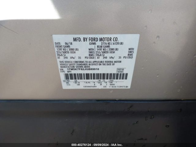 Photo 8 VIN: 1FM5K7F82JGB89910 - FORD EXPLORER 