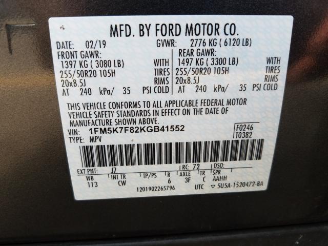 Photo 9 VIN: 1FM5K7F82KGB41552 - FORD EXPLORER L 