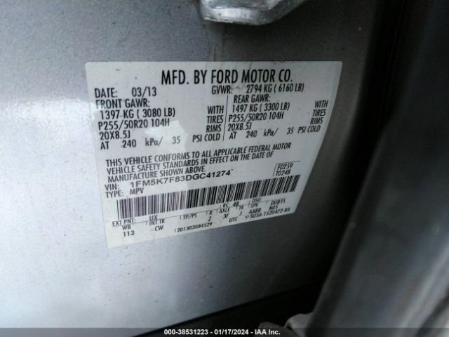 Photo 8 VIN: 1FM5K7F83DGC41274 - FORD EXPLORER 