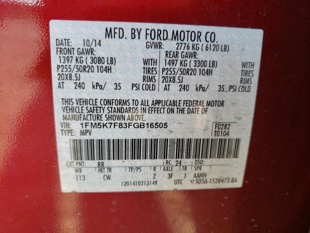 Photo 9 VIN: 1FM5K7F83FGB16505 - FORD EXPLORER L 