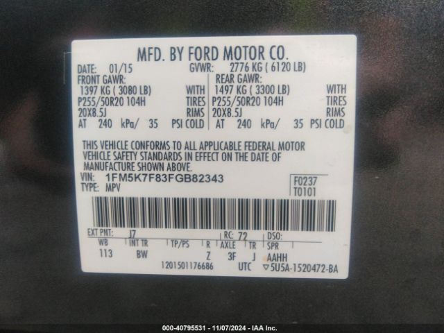 Photo 8 VIN: 1FM5K7F83FGB82343 - FORD EXPLORER 