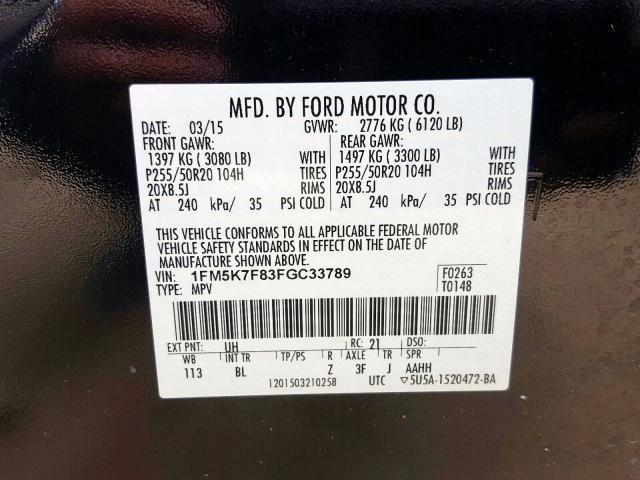 Photo 9 VIN: 1FM5K7F83FGC33789 - FORD EXPLORER L 