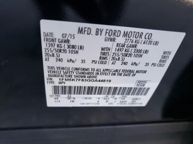 Photo 9 VIN: 1FM5K7F83GGA44819 - FORD EXPLORER L 