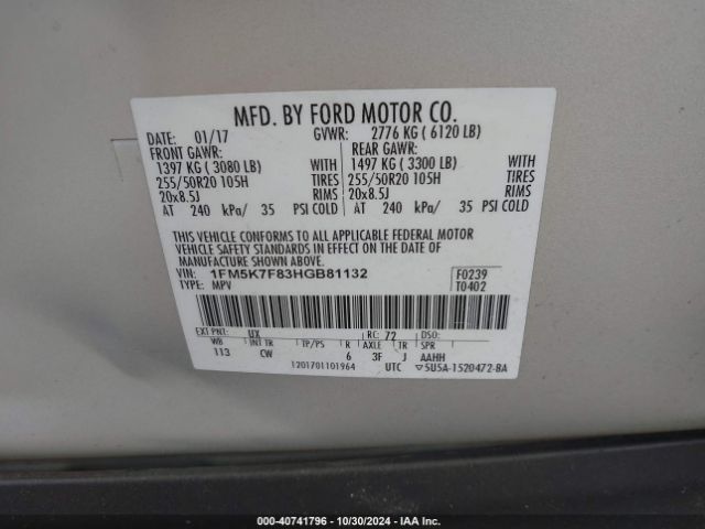 Photo 8 VIN: 1FM5K7F83HGB81132 - FORD EXPLORER 