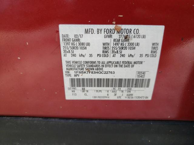 Photo 9 VIN: 1FM5K7F83HGC22763 - FORD EXPLORER L 