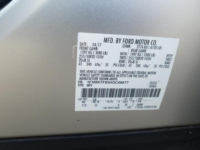 Photo 9 VIN: 1FM5K7F83HGC69677 - FORD EXPLORER L 