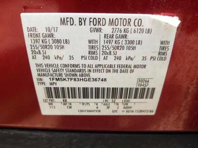 Photo 9 VIN: 1FM5K7F83HGE36748 - FORD EXPLORER L 