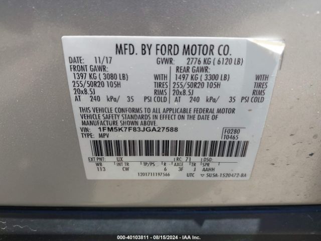 Photo 8 VIN: 1FM5K7F83JGA27588 - FORD EXPLORER 