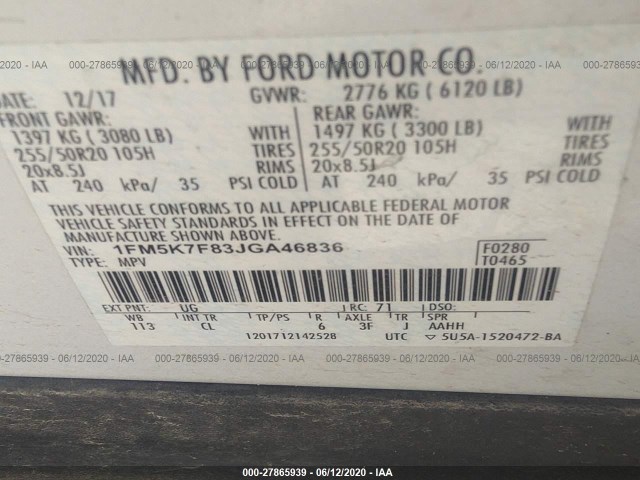 Photo 8 VIN: 1FM5K7F83JGA46836 - FORD EXPLORER 