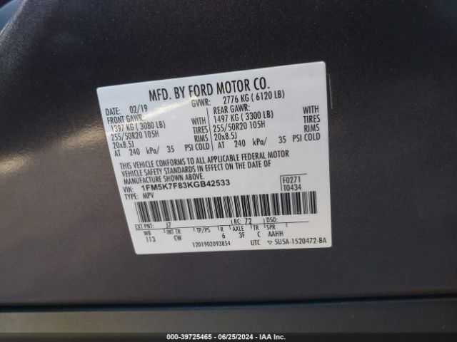 Photo 8 VIN: 1FM5K7F83KGB42533 - FORD EXPLORER 