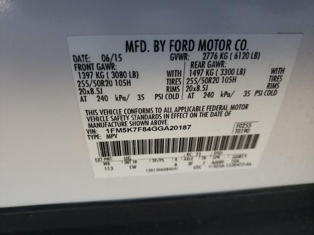 Photo 9 VIN: 1FM5K7F84GGA20187 - FORD EXPLORER L 