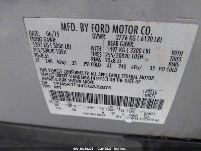 Photo 8 VIN: 1FM5K7F84GGA22876 - FORD EXPLORER 