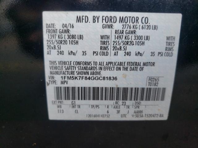 Photo 9 VIN: 1FM5K7F84GGC81836 - FORD EXPLORER L 