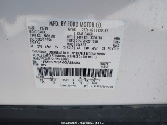 Photo 8 VIN: 1FM5K7F84KGA88403 - FORD EXPLORER 