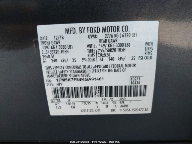 Photo 8 VIN: 1FM5K7F84KGA91401 - FORD EXPLORER 