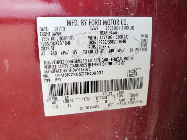 Photo 9 VIN: 1FM5K7F85DGC09331 - FORD EXPLORER L 