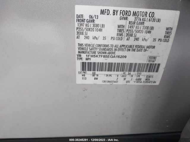 Photo 8 VIN: 1FM5K7F85EGA16209 - FORD EXPLORER 