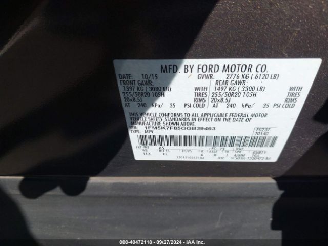 Photo 8 VIN: 1FM5K7F85GGB39463 - FORD EXPLORER 