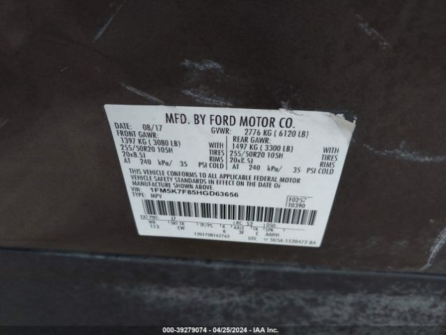 Photo 8 VIN: 1FM5K7F85HGD63656 - FORD EXPLORER 