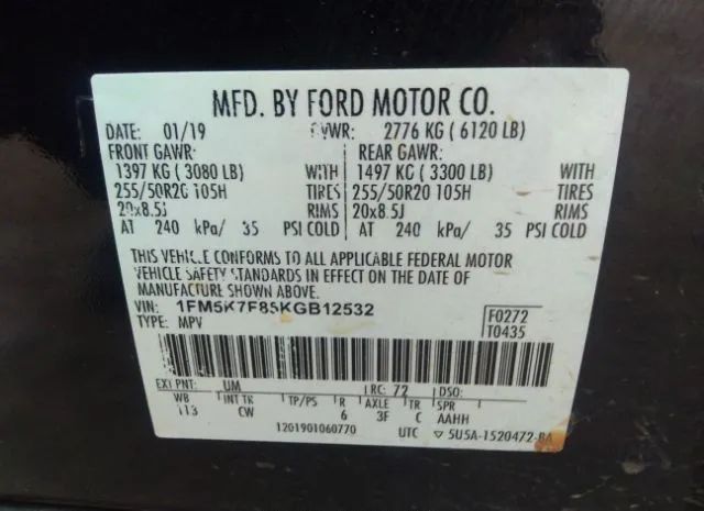 Photo 8 VIN: 1FM5K7F85KGB12532 - FORD EXPLORER 