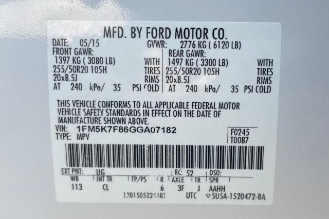 Photo 9 VIN: 1FM5K7F86GGA07182 - FORD EXPLORER L 