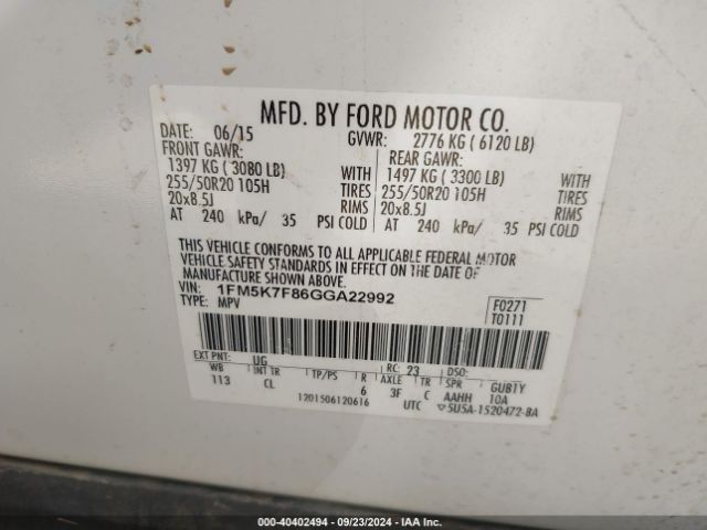 Photo 8 VIN: 1FM5K7F86GGA22992 - FORD EXPLORER 