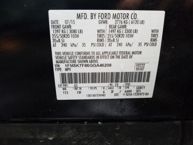 Photo 9 VIN: 1FM5K7F86GGA46208 - FORD EXPLORER L 