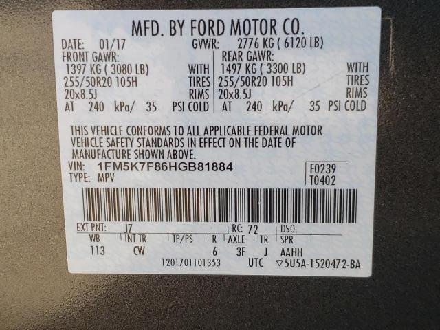 Photo 9 VIN: 1FM5K7F86HGB81884 - FORD EXPLORER L 