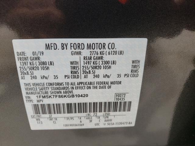 Photo 9 VIN: 1FM5K7F86KGB10420 - FORD EXPLORER L 