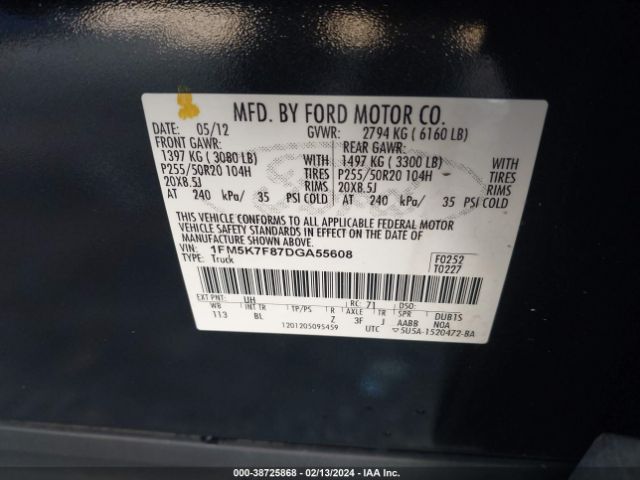 Photo 8 VIN: 1FM5K7F87DGA55608 - FORD EXPLORER 