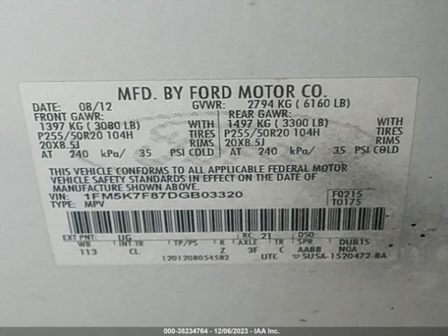 Photo 8 VIN: 1FM5K7F87DGB03320 - FORD EXPLORER 