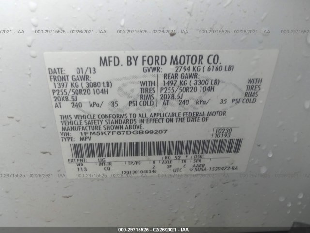 Photo 8 VIN: 1FM5K7F87DGB99207 - FORD EXPLORER 