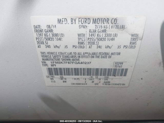 Photo 8 VIN: 1FM5K7F87FGA40237 - FORD EXPLORER 