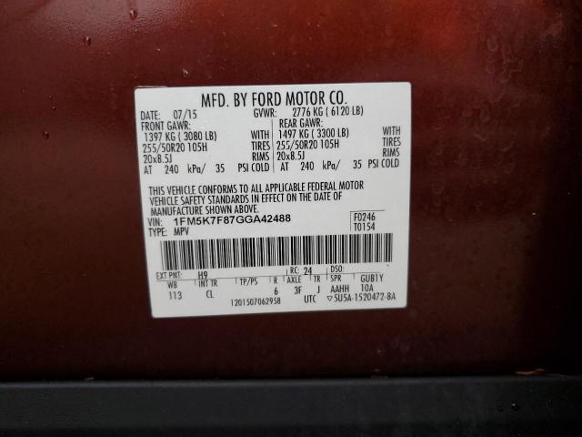 Photo 12 VIN: 1FM5K7F87GGA42488 - FORD EXPLORER L 