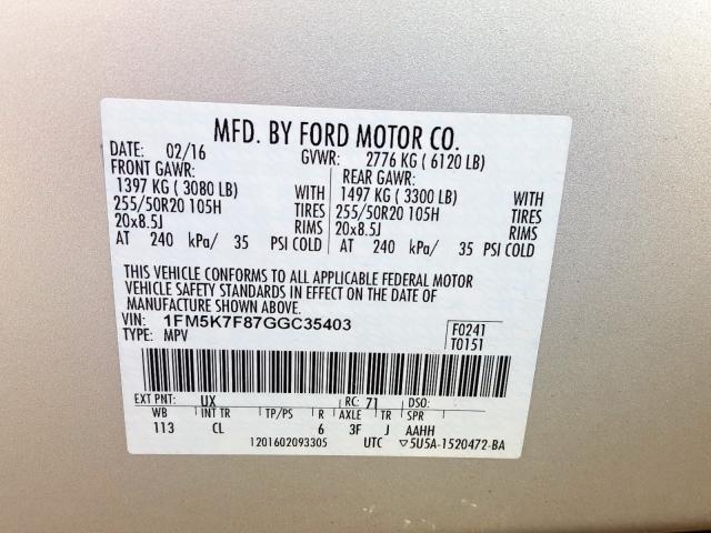 Photo 9 VIN: 1FM5K7F87GGC35403 - FORD EXPLORER L 