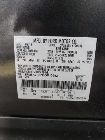 Photo 9 VIN: 1FM5K7F87GGD10942 - FORD EXPLORER L 