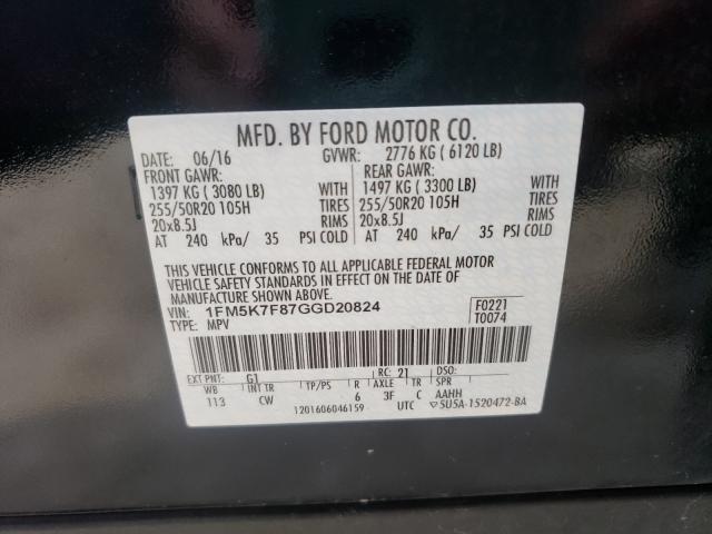 Photo 9 VIN: 1FM5K7F87GGD20824 - FORD EXPLORER L 