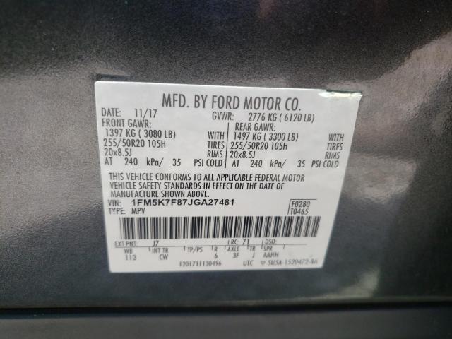 Photo 9 VIN: 1FM5K7F87JGA27481 - FORD EXPLORER L 