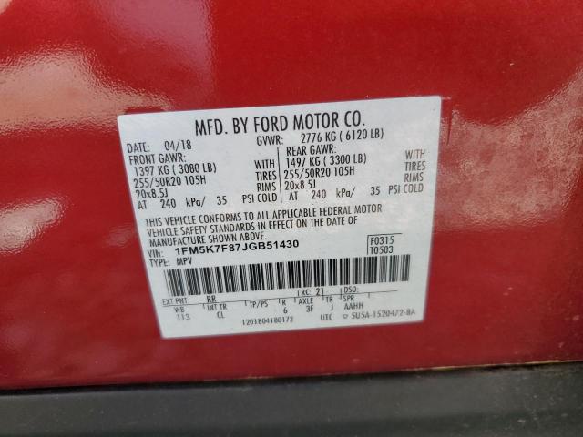 Photo 12 VIN: 1FM5K7F87JGB51430 - FORD EXPLORER 