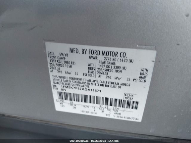 Photo 8 VIN: 1FM5K7F87KGA11671 - FORD EXPLORER 