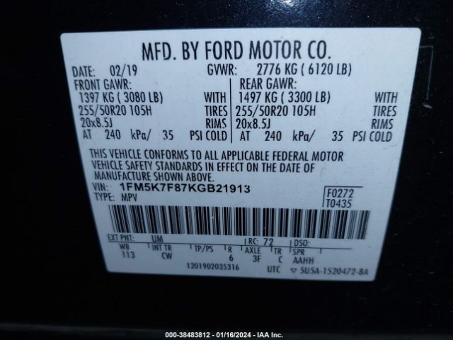 Photo 8 VIN: 1FM5K7F87KGB21913 - FORD EXPLORER 