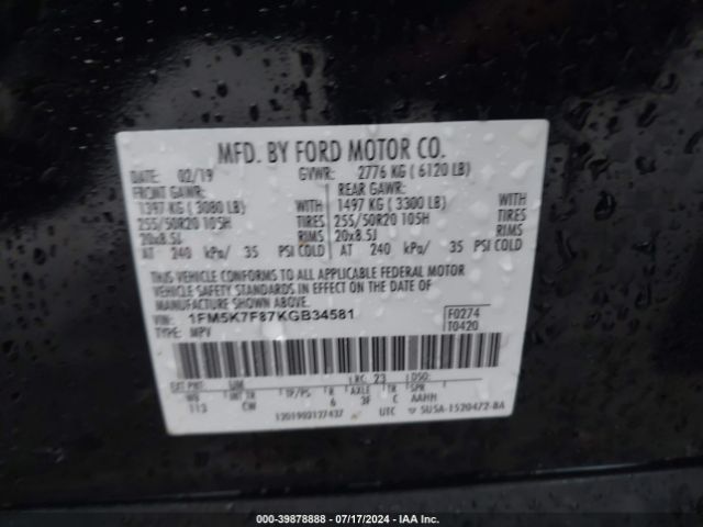 Photo 8 VIN: 1FM5K7F87KGB34581 - FORD EXPLORER 