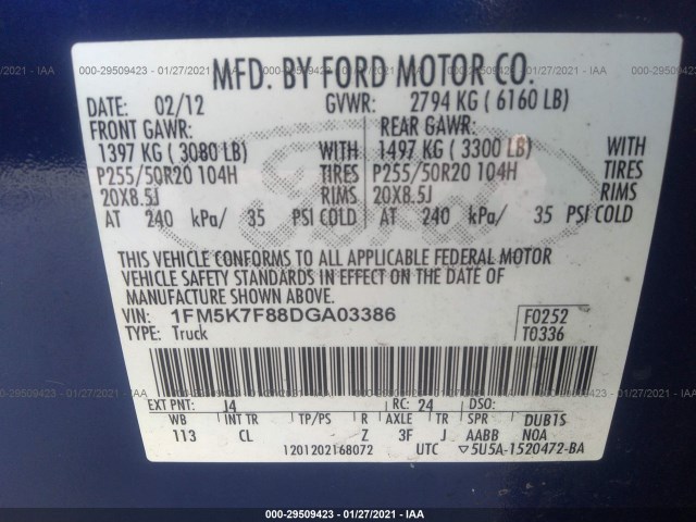 Photo 8 VIN: 1FM5K7F88DGA03386 - FORD EXPLORER 