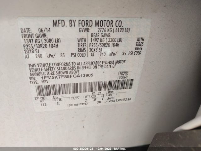 Photo 8 VIN: 1FM5K7F88FGA13905 - FORD EXPLORER 