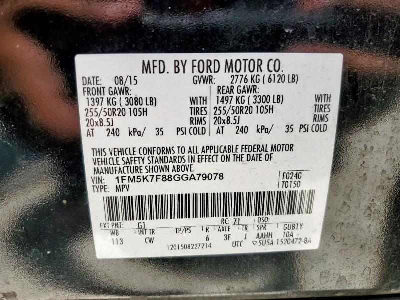 Photo 12 VIN: 1FM5K7F88GGA79078 - FORD EXPLORER L 