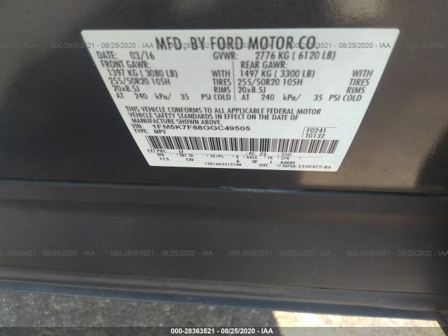 Photo 8 VIN: 1FM5K7F88GGC49505 - FORD EXPLORER 